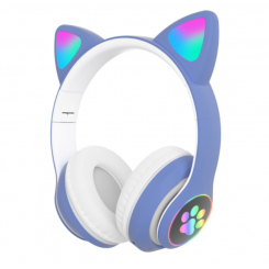 Портативные колонки и наушники - Беспроводные Bluetooth наушники с ушками Cat Ear VZV-23M/ 7805 LED Синие (30149838С)