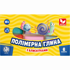 Наборы для лепки - Полимерная глина Школярик с блестками 6 цветов (304109001-UA)