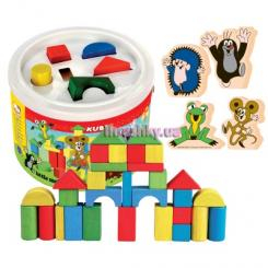 Розвивальні іграшки - Дерев'яні кубики в відрі Кротик Bino (13734)