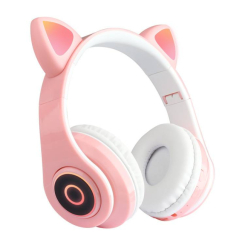 Портативні колонки та навушники - Повнорозмірні навушники бездротові Cat Headset Y 047 Bluetooth з підсвічуванням та котячими вушками Рожеві Pink (SMT 14857)