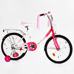 Детский транспорт - Детский велосипед CORSO Fleur U-образная рама корзинка 20" White and pink (115249)