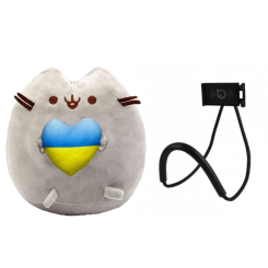 М'які тварини - М'яка іграшка та тримач для мобільного 2Life Пушин кет із серцем 25 см Сірий (vol-10393)