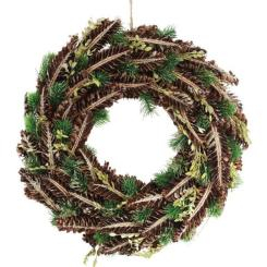 Аксессуары для праздников - Венок новогодний декоративный Зеленые ветви с натуральными шишками Bona DP42834