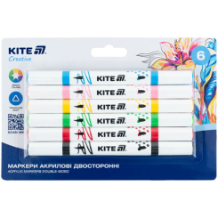 Канцтовари - Набір акрилових маркерів Kite Creative​ двосторонніх 6 шт (K-1293)