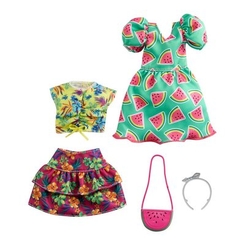 Одежда и аксессуары - Одежда Barbie Два модных образа Платье с арбузным принтом и тропическая юбка с топом (GWF04/GRC85)