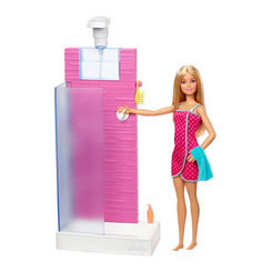 Меблі та будинки для ляльок - Набір меблів Barbie Душова з лялькою (DVX51/FXG51)