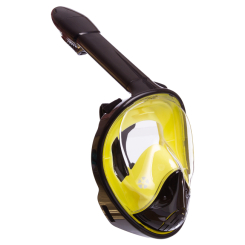 Для пляжу і плавання - Маска для снорклінгу з диханням через ніс YSE (силікон, пластик, р-р S-M) Чорний-жовтий (PT0855)