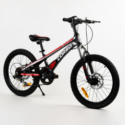 Велосипеды - Детский спортивный велосипед магниевая рама дисковые тормоза CORSO Speedline 20’’ Black and red (103532)
