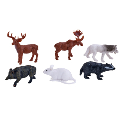 Фигурки животных - Набор фигурок Mojo Лесные жители лось, олень, кабан, мышь, барсук, волк (380081/1)