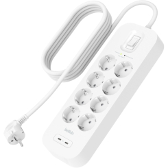 Павербанки - ​Подовжувач-фільтр мережевий Belkin 8хТип F 3x1 5мм кв 16А USB-C/USB-C 30Вт 2м білий (SRB004VF2M)