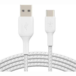 Павербанки - Кабель Belkin USB-A > USB-C зарядка/синхронизация 15Вт Type-C плетеный белый (CAB002BT1MWH)