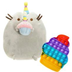 М'які тварини - М'яка іграшка S&T Пушин кет з кексом 23х25 см Сірий та іграшка антистрес Pop It морозиво (vol-10030)