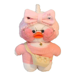 Мягкие животные - Мягкая игрушка уточка LaLafanfan Милашка в очках розовом свитере, с сумочкой 30 см UT-5 (766283)