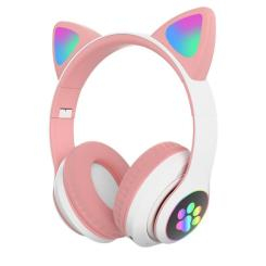 Портативні колонки та навушники - Повнорозмірні навушники бездротові Cat Headset M23 Bluetooth з RGB підсвічуванням та котячими вушками Pink (CPK 7695)