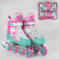 Ролики детские - Роликовые коньки Best Roller (30-33) PVC колёса, свет на переднем колесе, в сумке Turquoise/Pink/White (98863)