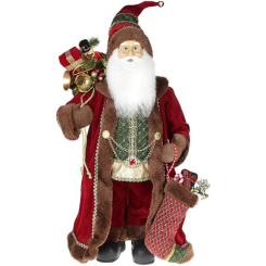 Аксессуары для праздников - Новогодняя фигурка Санта с носком 60см (мягкая игрушка), бордо с коричневым Bona DP73694