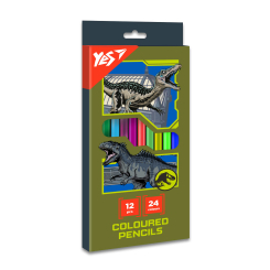 Канцтовари - Олівці кольорові Yes Jurassic World хакі 12 штук 24 кольори (290748)