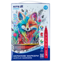 Канцтовари - Набір маркерів-пензликів Kite Creative акрилових 12 кольорів (K-1159)