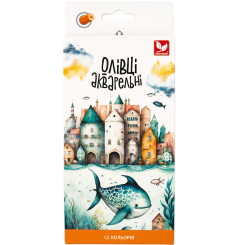 Канцтовары - Карандаши акварельные Школярик шестигранные с кисточкой 12 цветов (136SH-12)