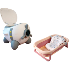 Товары по уходу - Набор Beezy детский портативный горшок самолёт Белый и детская складная ванночка Розовая (n-1295)