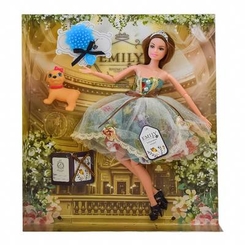 Ляльки - Лялька Emily Брюнетка у квітковому сарафані з розчіскою та цуценям (QJ078B)