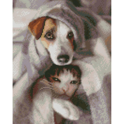 Мозаїка - Алмазна картина Strateg Пес та кіт 30х40 см (HX523)