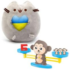 М'які тварини - М'яка іграшка кіт із серцем S&T Пушин кет 23х25 см Сірий та Дитяча навчальна гра математичні ваги Мавпа (v-11297)