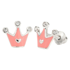 Ювелирные украшения - Серьги UMa&UMi Корона с сердцем серебро розовые (9626095913585)