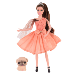 Куклы - Кукла Emily в персиковом платье с щенком (QJ099D)