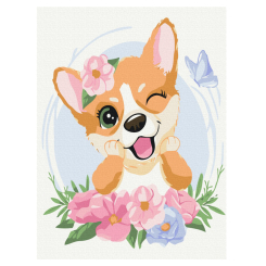 Товари для малювання - Картина за номерами Brushme Коргі в квіточках (KBS7103)