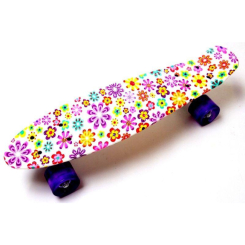 Пенниборд - Подростковый пенниборд с ярким принтом и подсветкой всех колес (Pennyboard) "Violet Flowers" (1655323483)