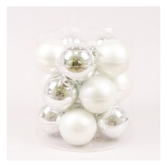 Аксесуари для свят - Кульки скляні Flora D 8 см 15 шт Сріблястий з білим (40340) (MR63091)