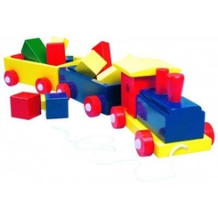 Развивающие игрушки - Деревянный паровоз Bino с 2 вагонами и кубиками (82141)