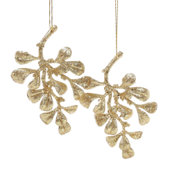 Аксесуари для свят - Набір новорічних підвісок Flora Гілочка золота 2 шт. (11694) (MR35176)
