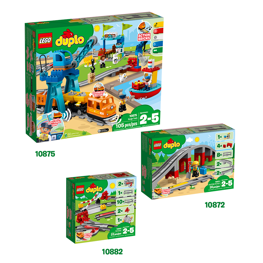 Включенный поезд и рельсы совместимы с существующими поездами LEGO® DUPLO®