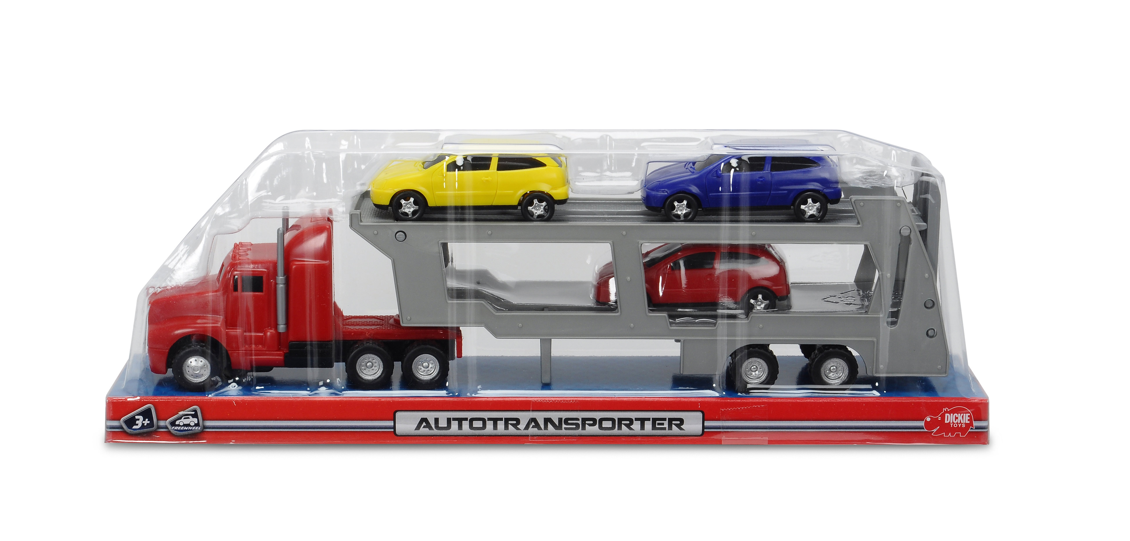 

Автомодель Dickie Toys Автотранспортер з трьома машинками червоний (3746000-2)