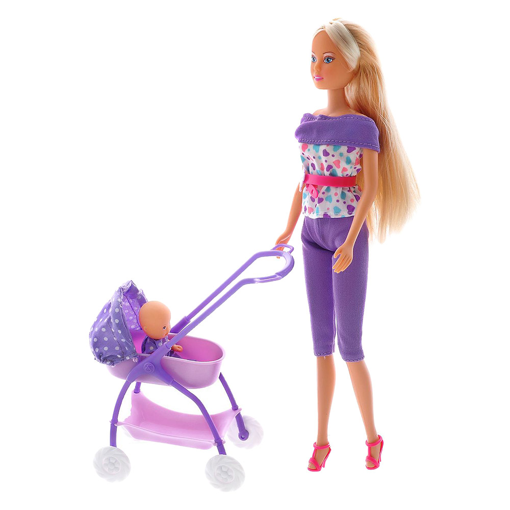 Акція на Кукла Штеффи с малышом в коляске Simba фиолетовая (5733067/5733067-1) від Будинок іграшок