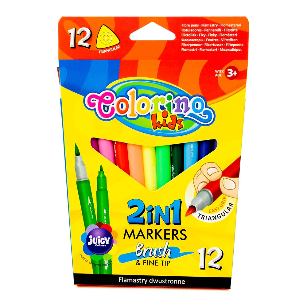 

Фломастери Colorino Brush&Fine tip 2-х сторонні 12 кольорів (92500PTR)