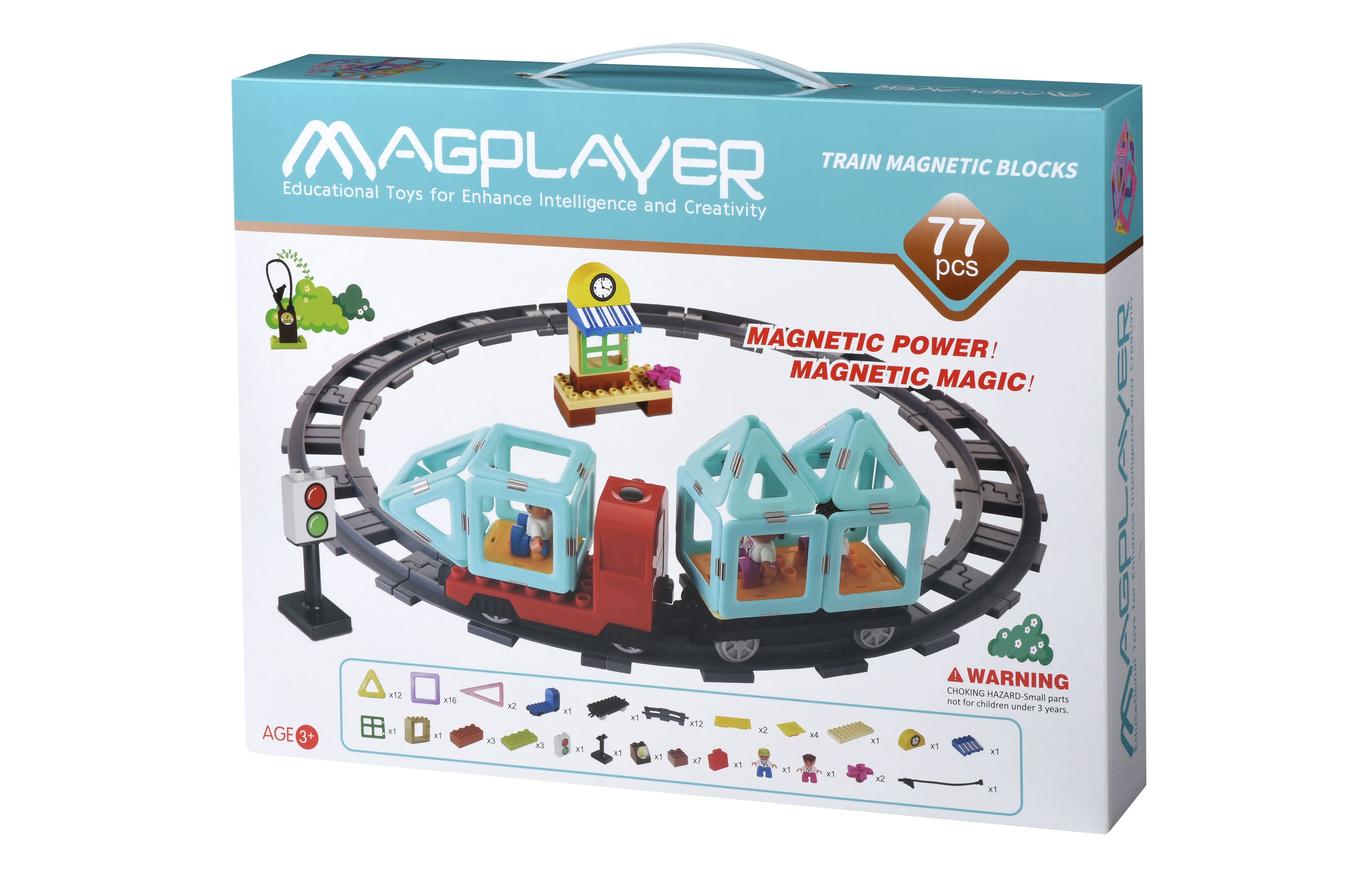 Акция на Конструктор Magplayer Потяг 77 елементів (MPH2-77) от Будинок іграшок