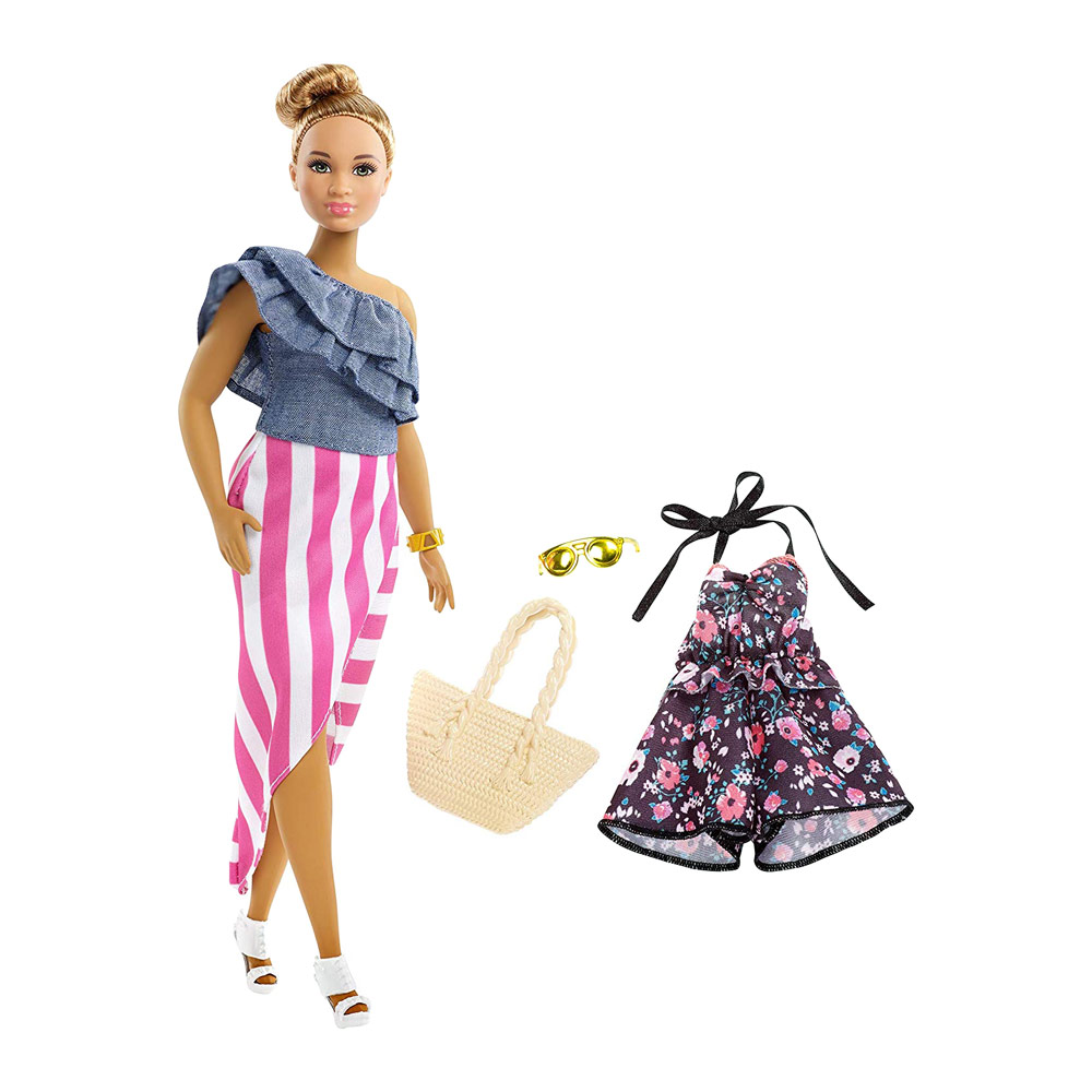 

Набор Barbie Модница с одеждой Блондинка в юбке в бело-розовую полоску (FJF67/FRY82)
