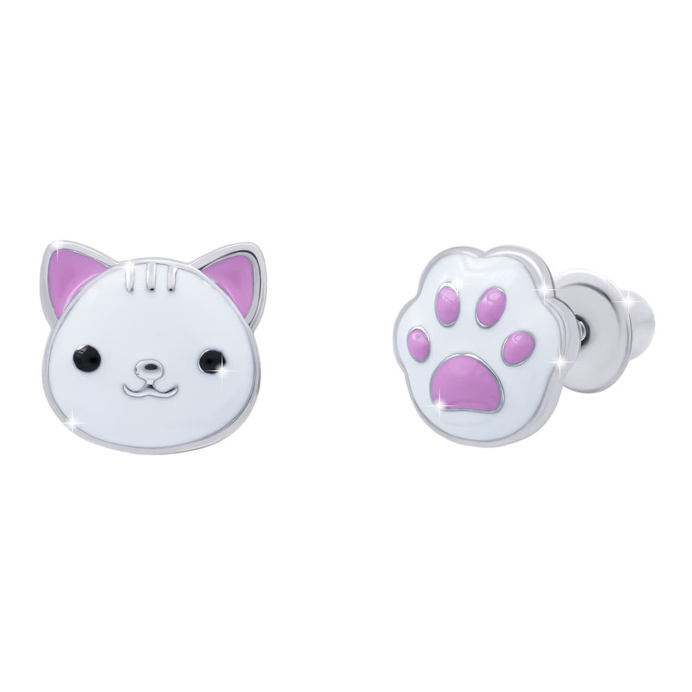 

Сережки UMa and UMi Котик із лапкою білий (3957758813390)