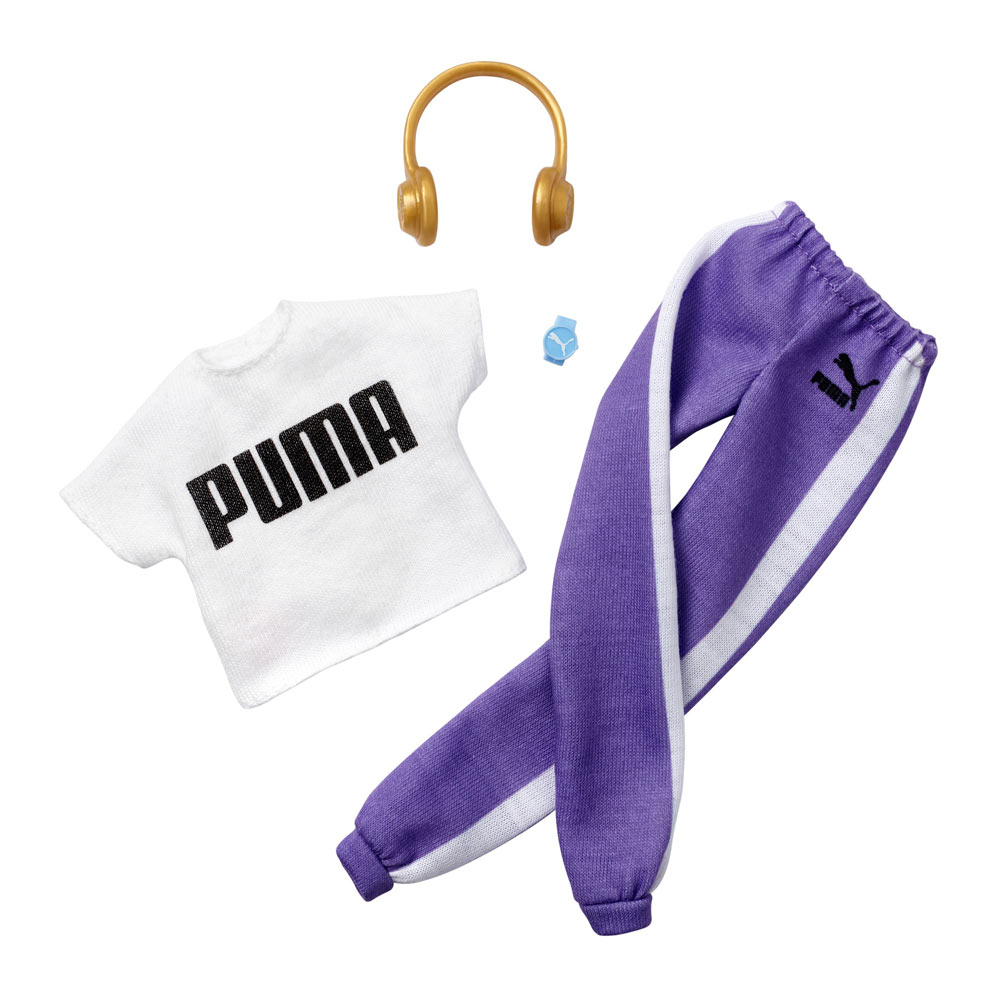 

Одежда Barbie Стильные принты белая футболка и фиолетовые брюки Puma (FYW81/GHX80)