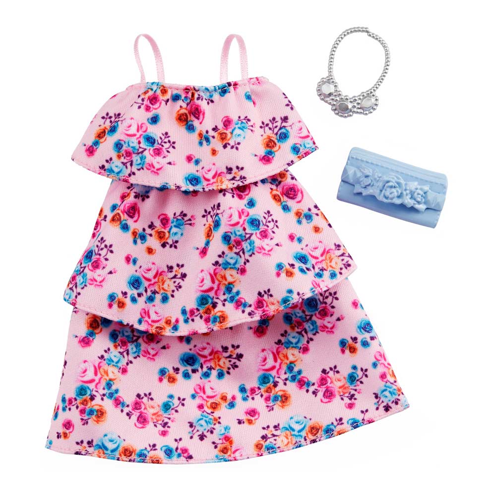 

Одежда Barbie Одень и иди розовый цветочный сарафан (FYW85/GHW80)