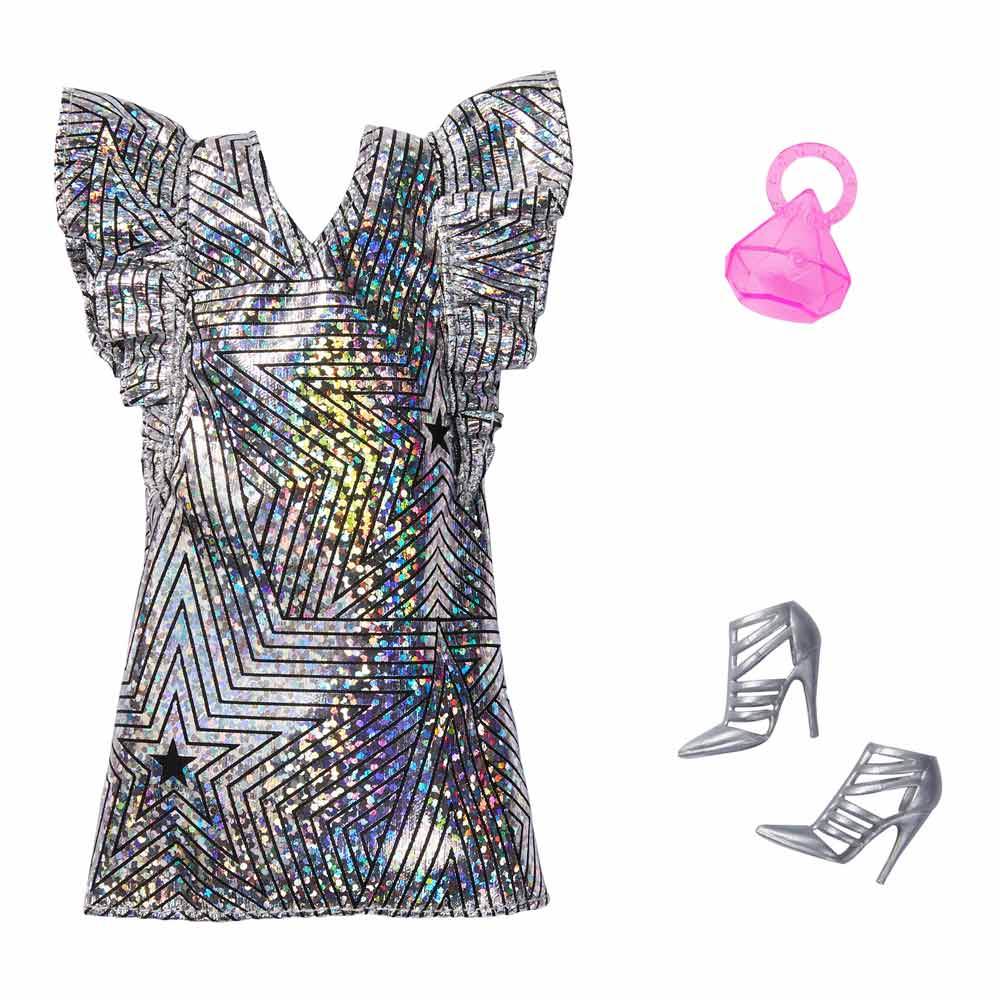 

Одежда Barbie Одень и иди серебряное диско платье (FYW85/GHW83)