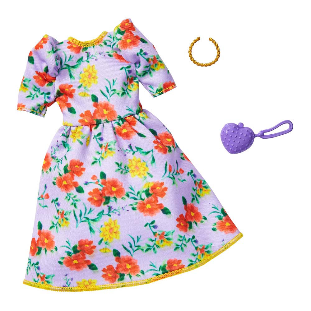 

Одежда Barbie Одень и иди фиолетовое платье цветы (FYW85/GHW84)