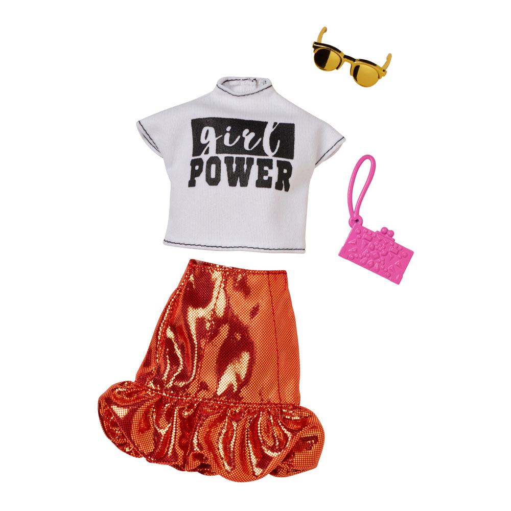 

Одежда Barbie Одень и иди Белая футболка и оранжевая юбка (FYW85/FLP78)