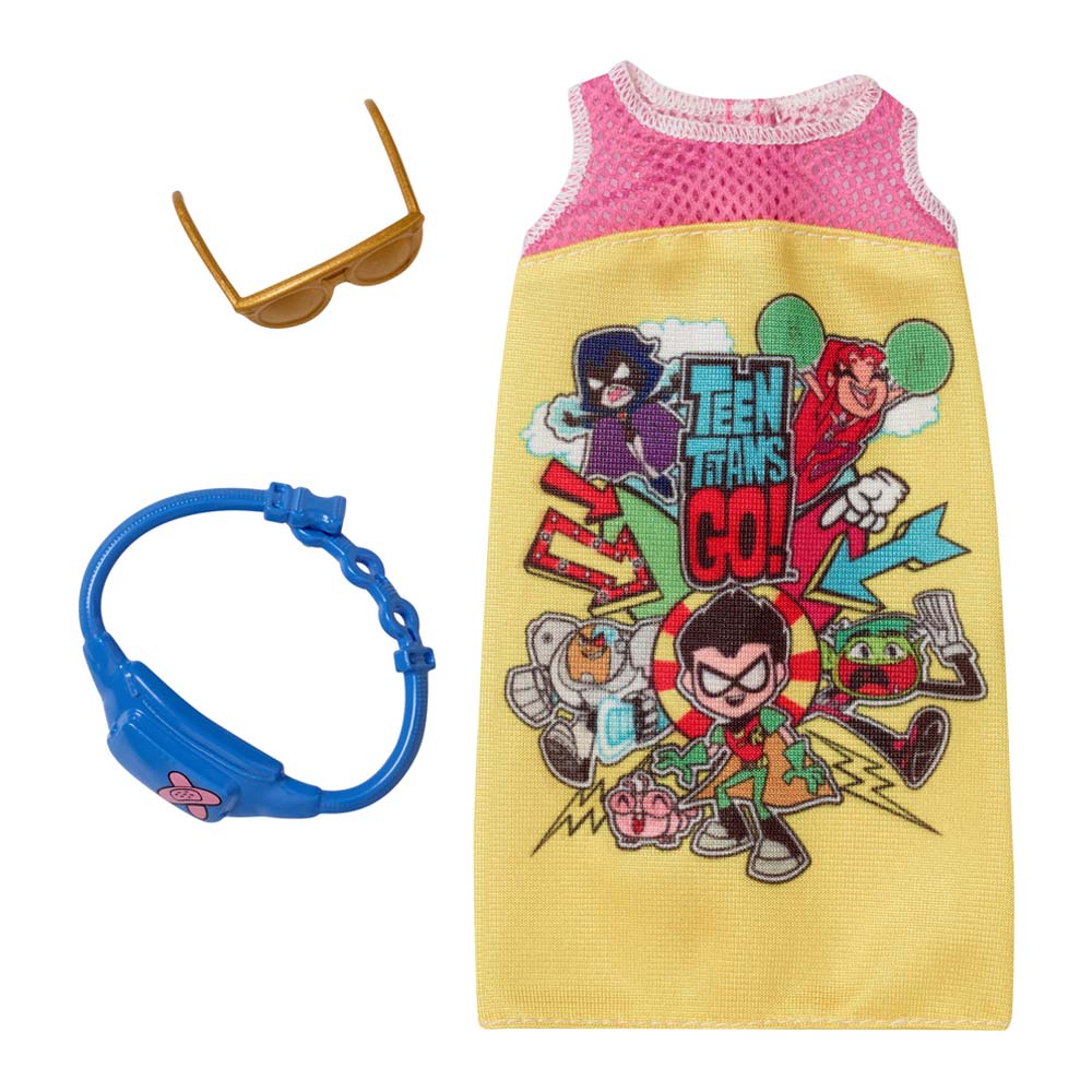

Одежда Barbie Стильные принты Teen titans go Желтый сарафан с розовой кокеткой (FYW81/FXK72)