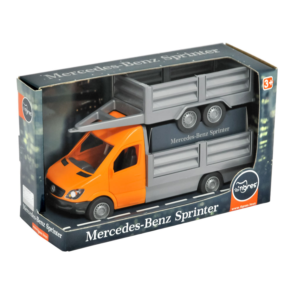 

Машинка Tigres Бортова Mercedes-Benz Sprinter із причепом помаранчева 1:24 (39667)