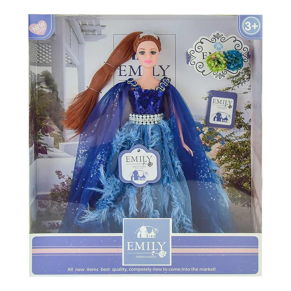 

Кукла Emily в синем платье с перьями (QJ089D)