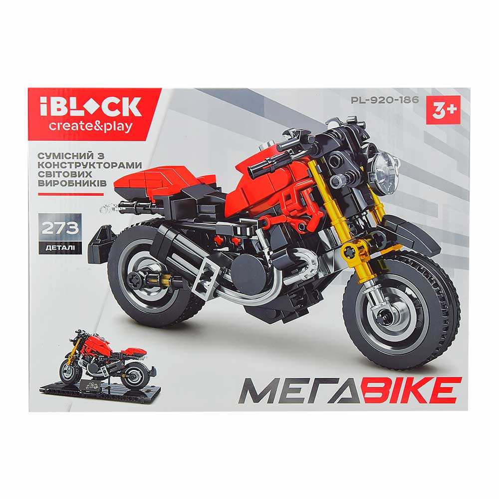 Акция на Конструктор IBLOCK Мега Bike Мотоцикл Ducati Monster червоний (PL-920-186) от Будинок іграшок